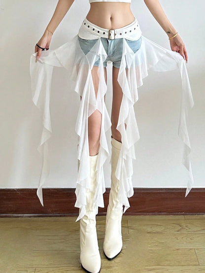 Women's Solid Color Asymmetrical Versatile Tie Waist Skirt
