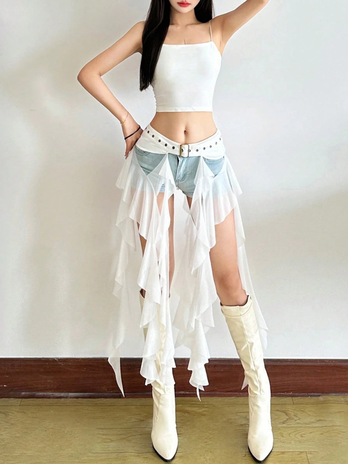 Women's Solid Color Asymmetrical Versatile Tie Waist Skirt