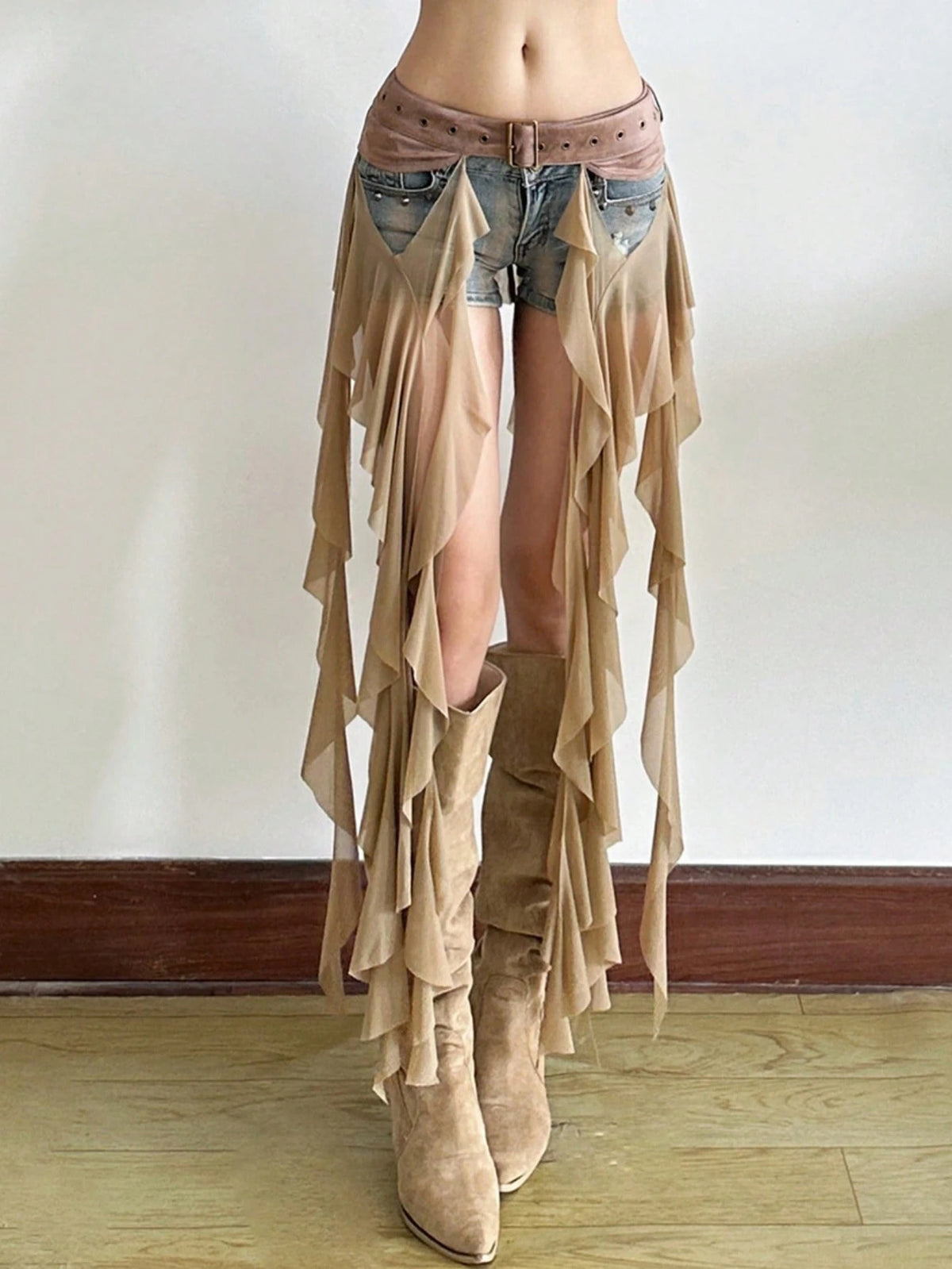 Women's Solid Color Asymmetrical Versatile Tie Waist Skirt