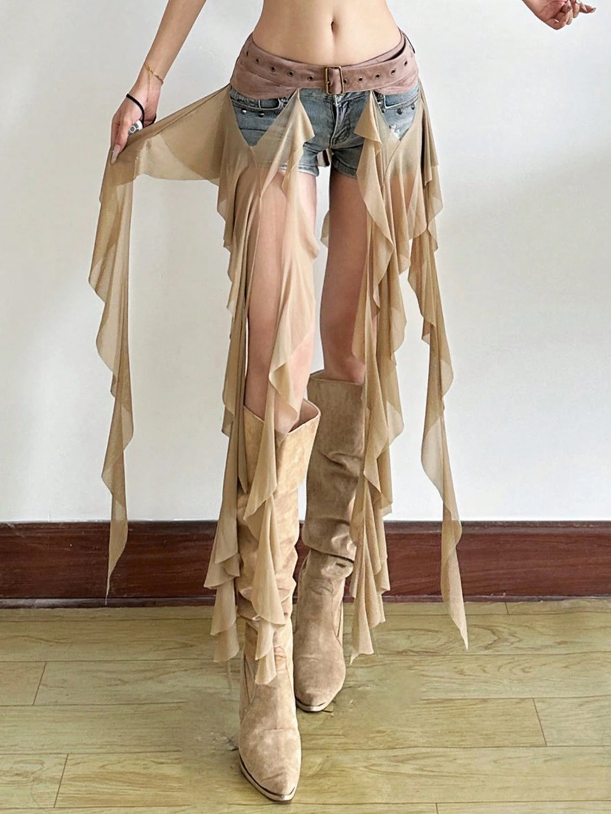Women's Solid Color Asymmetrical Versatile Tie Waist Skirt