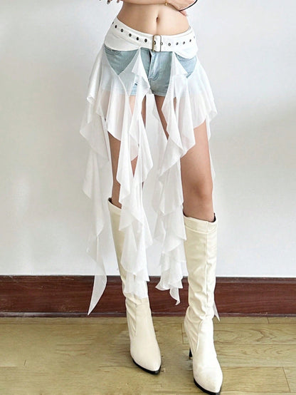 Women's Solid Color Asymmetrical Versatile Tie Waist Skirt