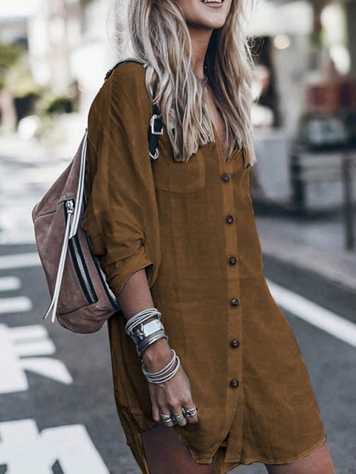 Women's Solid Color Casual Long Sleeve Button-Up Shirt Eid Spring