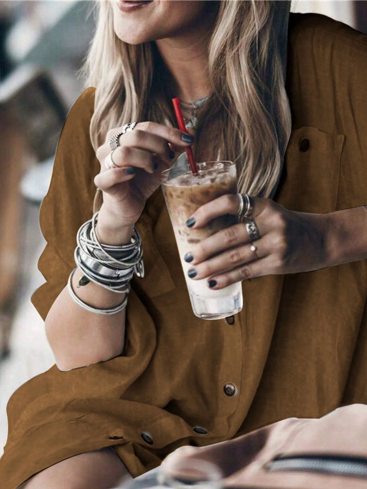 Women's Solid Color Casual Long Sleeve Button-Up Shirt Eid Spring