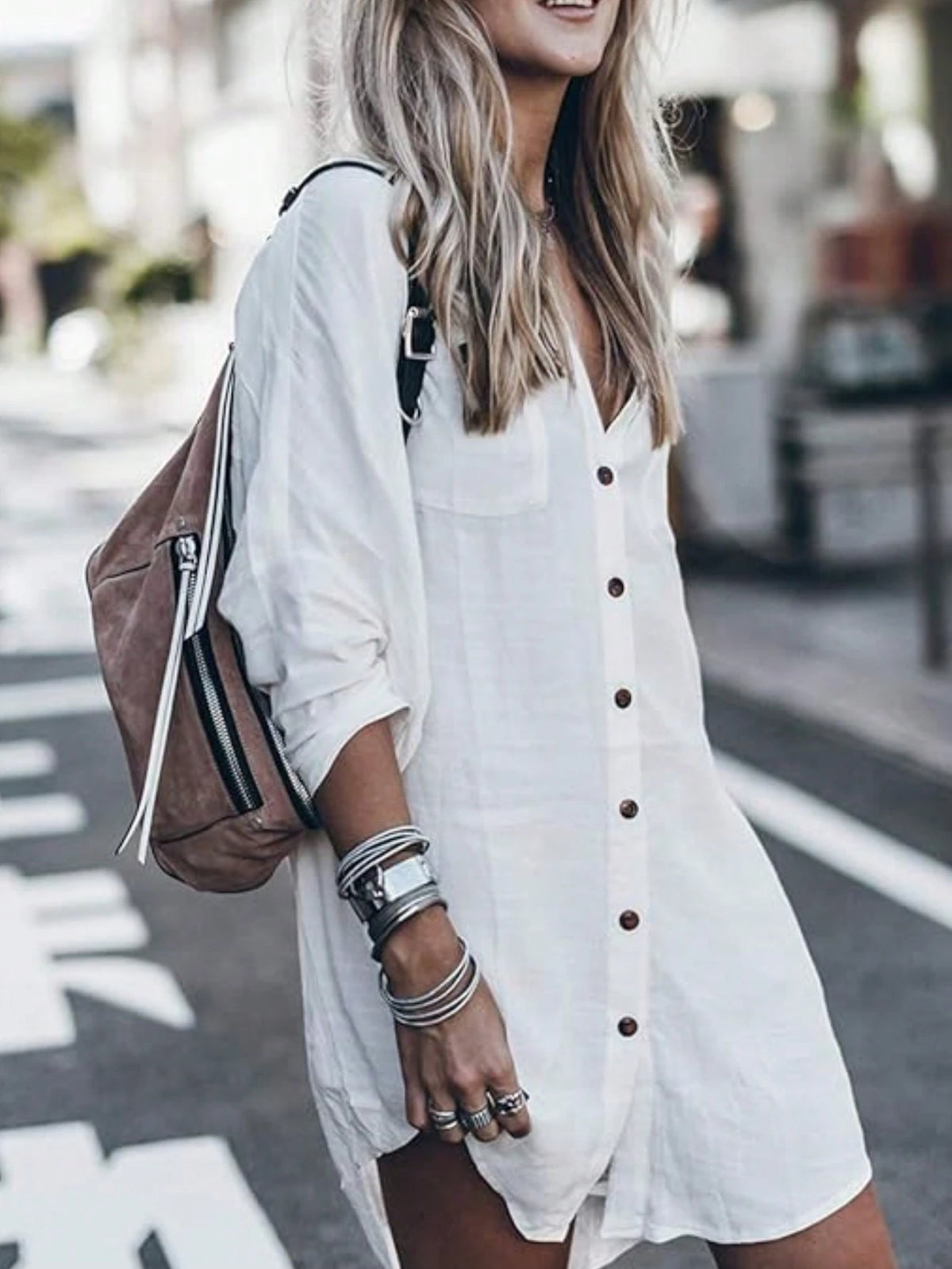 Women's Solid Color Casual Long Sleeve Button-Up Shirt Eid Spring