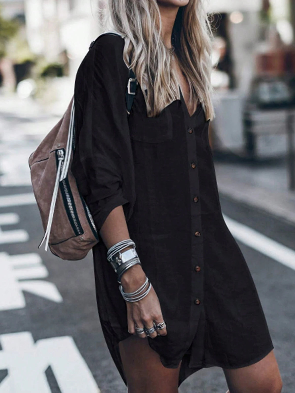 Women's Solid Color Casual Long Sleeve Button-Up Shirt Eid Spring