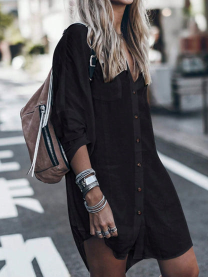 Women's Solid Color Casual Long Sleeve Button-Up Shirt Eid Spring
