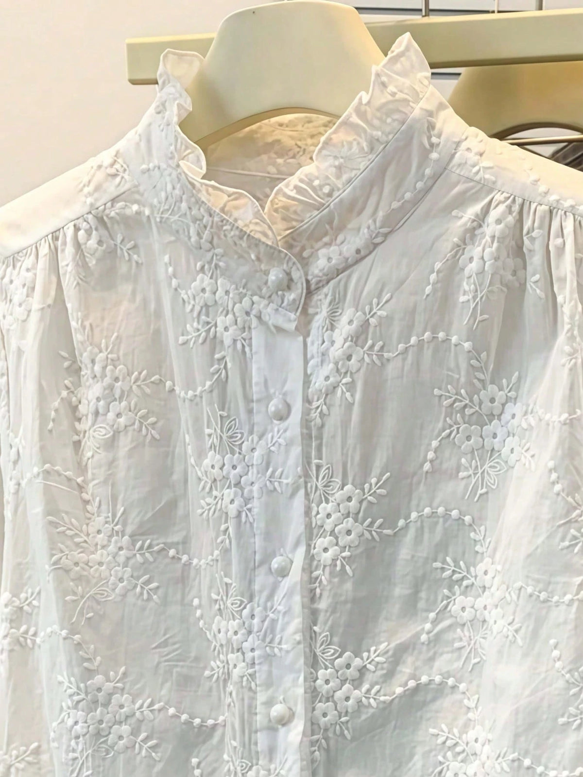 Women's Solid Color Long Sleeve Shirt, Floral Embroidery, Lapel Collar Casual Business Blouse, Suitable For Office, Work, Home, Daily Wear, Spring Autumn Summer Winter All Seasons