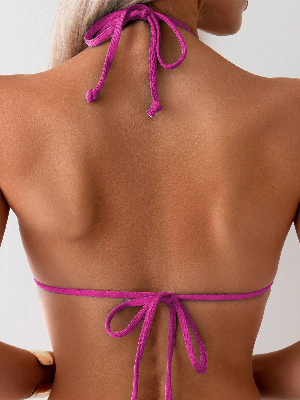 Women's Solid Color Sexy Mini Bikini 2-Piece Set, Summer Triangle Halter Neck Backless Beach Swimwear With Thong Bottom Vacation