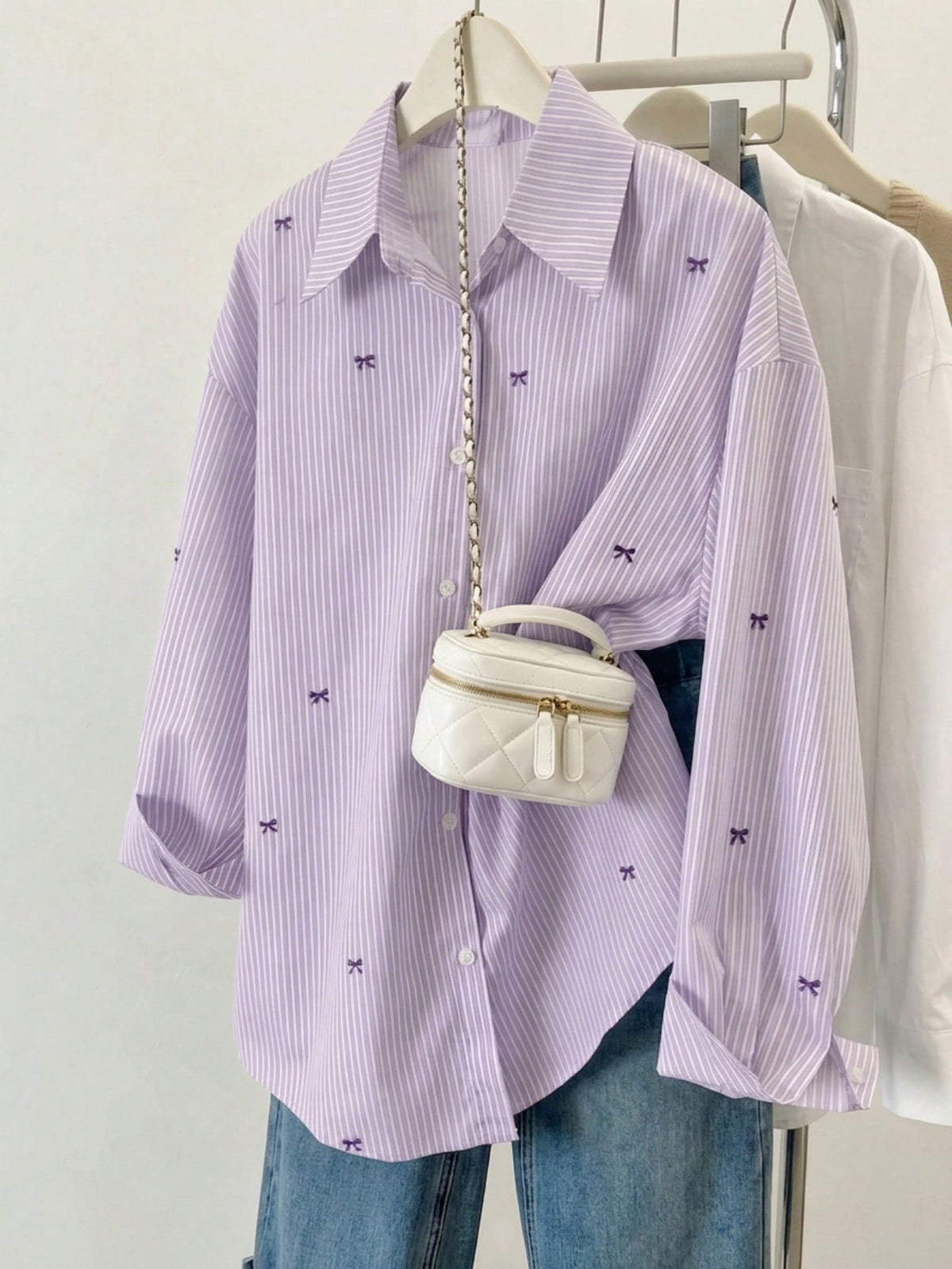 Women's Striped Colorblock Patchwork Collar Front Button Shirt, Casual