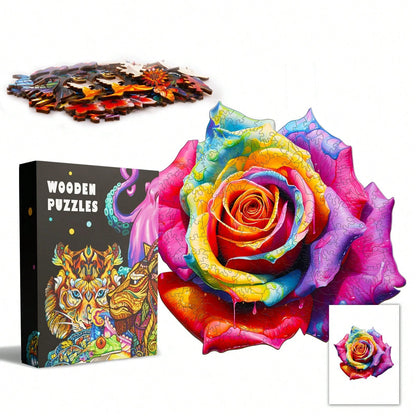 WOODBESTS 1PC Multicolored Rose Wooden Irregular Puzzle, Animal-Shaped 2D Jigsaw Toy For Kids And Adults. Educational Game, Great Gift For Party, Holiday, Christmas And Birthday. Unique Magical Deskto