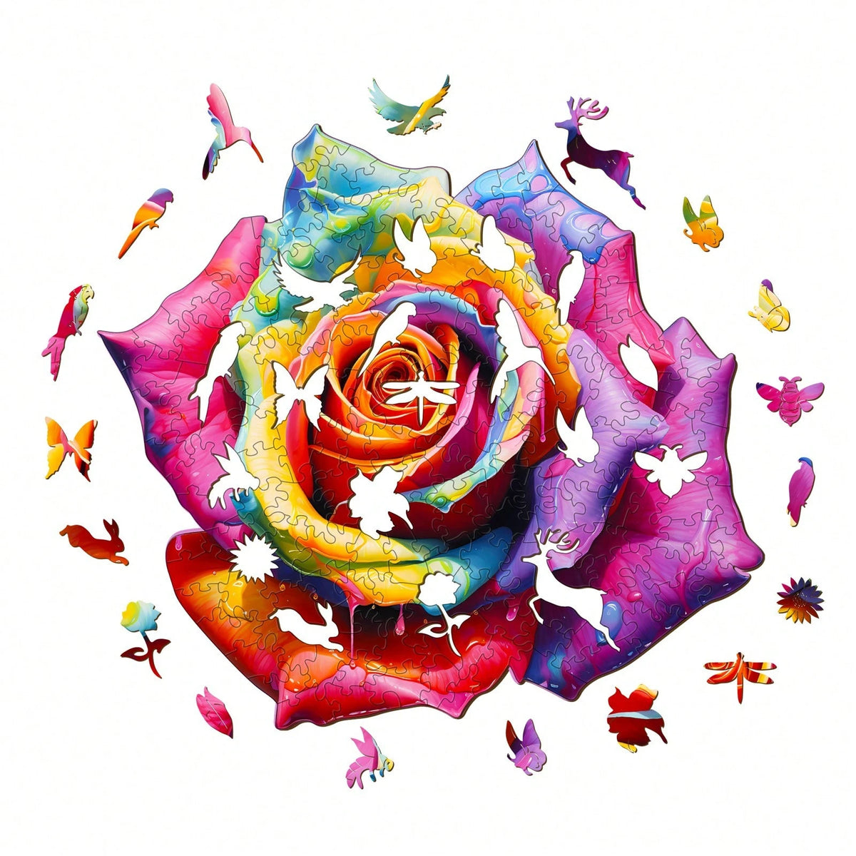 WOODBESTS 1PC Multicolored Rose Wooden Irregular Puzzle, Animal-Shaped 2D Jigsaw Toy For Kids And Adults. Educational Game, Great Gift For Party, Holiday, Christmas And Birthday. Unique Magical Deskto
