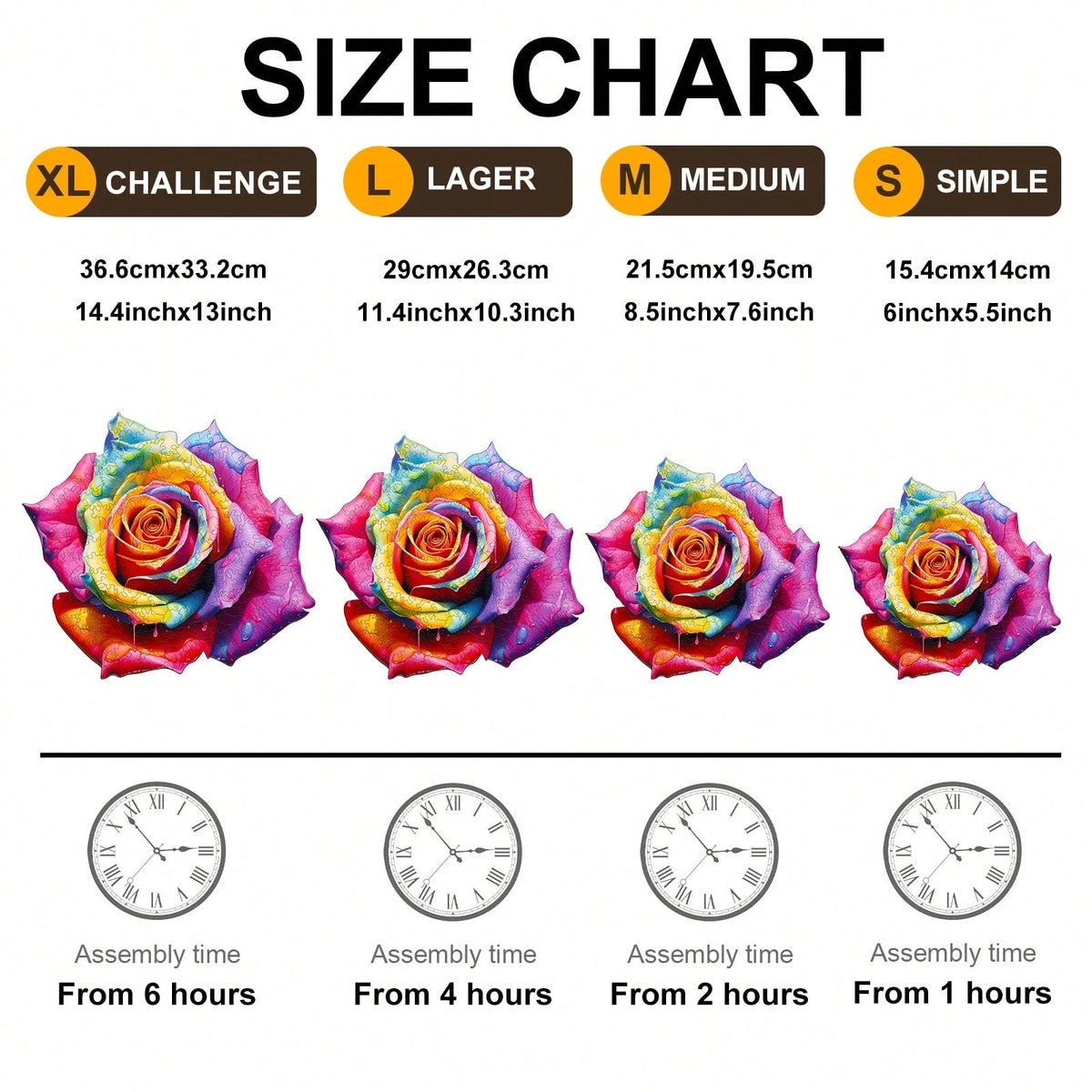 WOODBESTS 1PC Multicolored Rose Wooden Irregular Puzzle, Animal-Shaped 2D Jigsaw Toy For Kids And Adults. Educational Game, Great Gift For Party, Holiday, Christmas And Birthday. Unique Magical Deskto