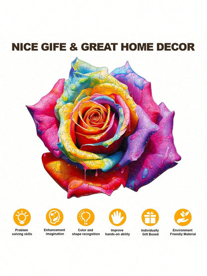 WOODBESTS 1PC Multicolored Rose Wooden Irregular Puzzle, Animal-Shaped 2D Jigsaw Toy For Kids And Adults. Educational Game, Great Gift For Party, Holiday, Christmas And Birthday. Unique Magical Deskto