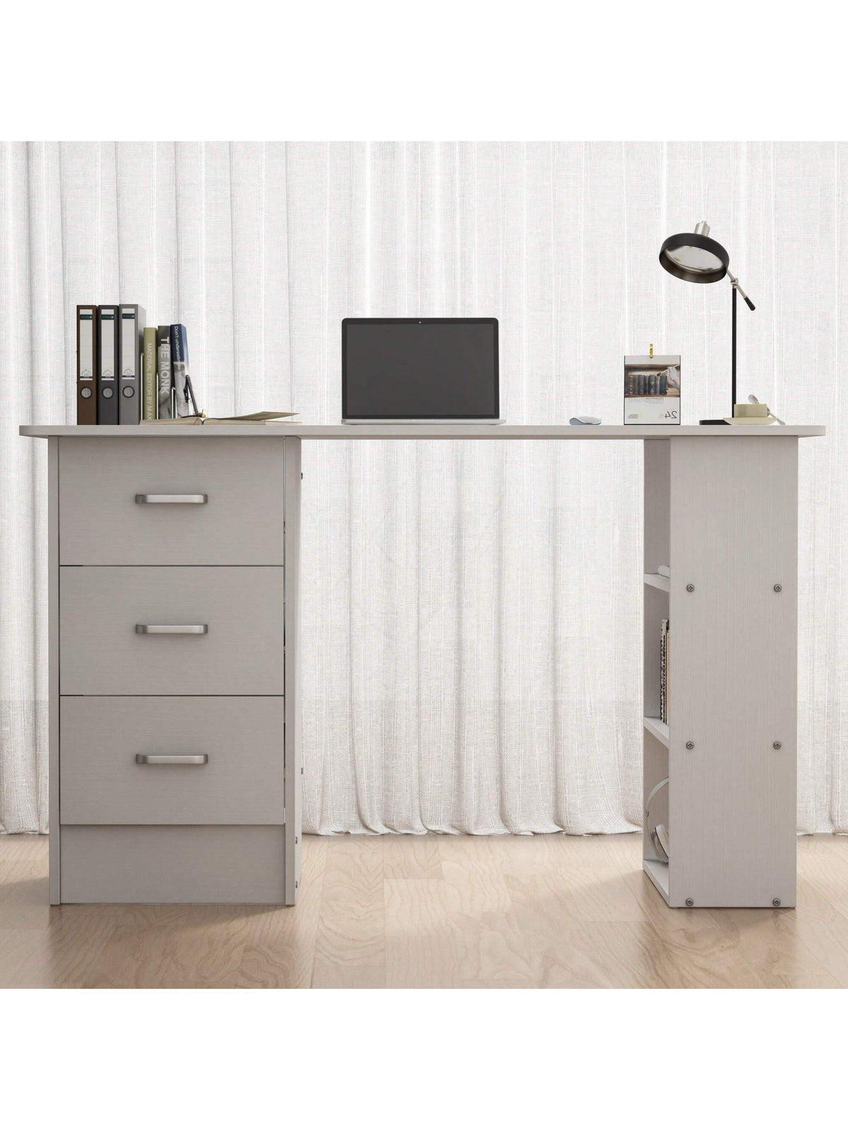 Writing Desk Wood Computer Desk With 3 Drawers,3 Open Storage Shelves For Home Office,Study Room,Dressing Room,Modern Home Office Desk,Gaming Desk,Home Office Furniture (White/Black)