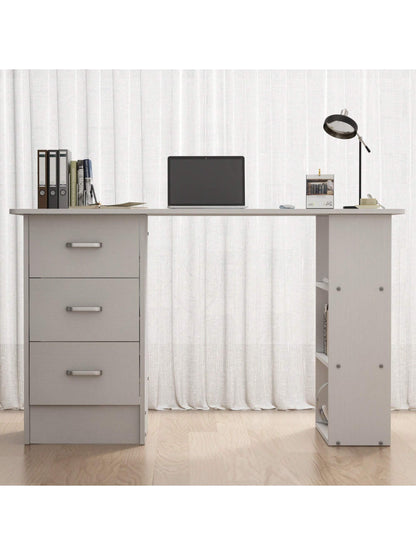 Writing Desk Wood Computer Desk With 3 Drawers,3 Open Storage Shelves For Home Office,Study Room,Dressing Room,Modern Home Office Desk,Gaming Desk,Home Office Furniture (White/Black)