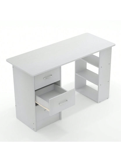 Writing Desk Wood Computer Desk With 3 Drawers,3 Open Storage Shelves For Home Office,Study Room,Dressing Room,Modern Home Office Desk,Gaming Desk,Home Office Furniture (White/Black)