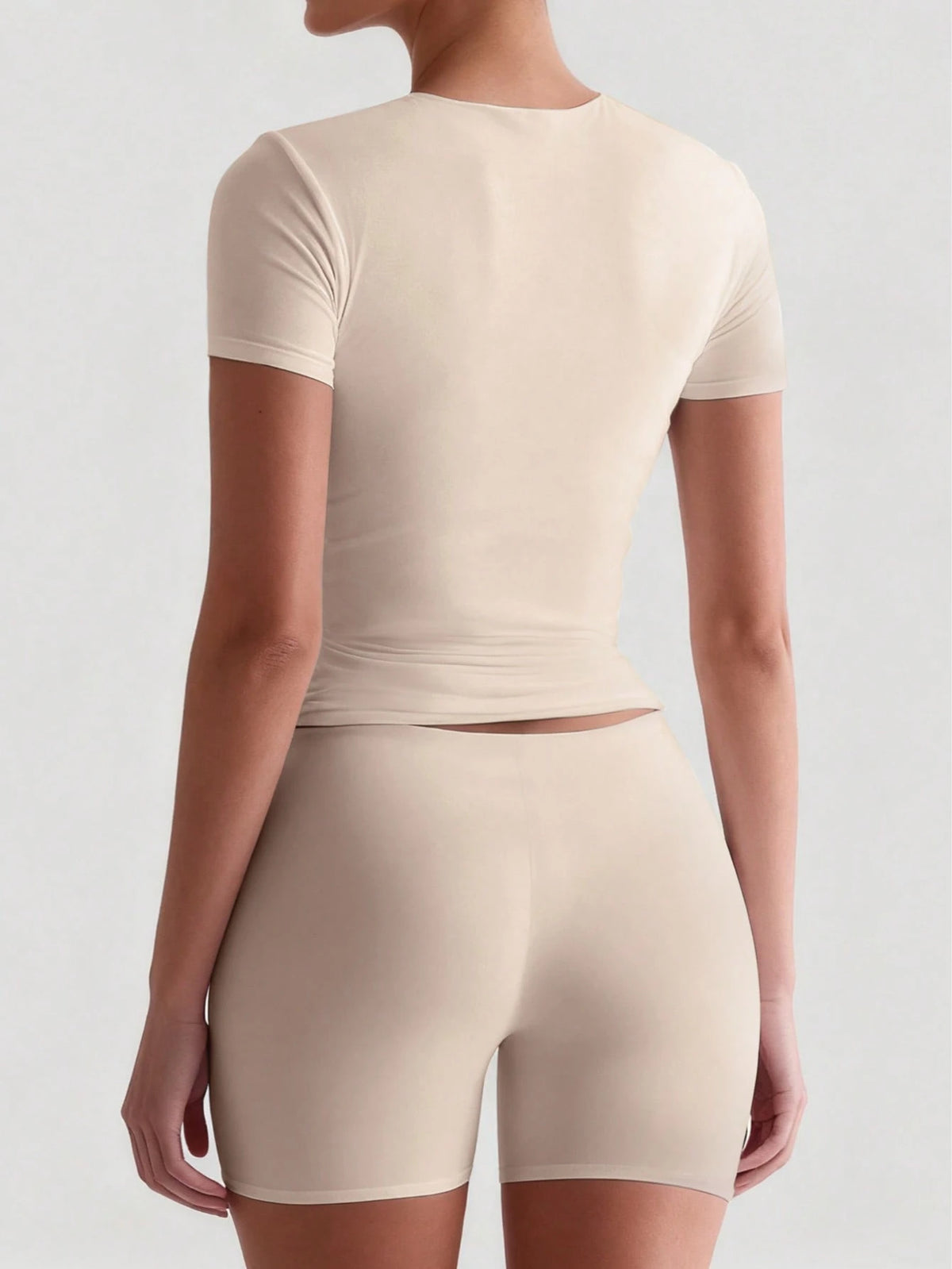 XLLAIS 2026 Model Round Neck Short Sleeve Summer Top, Solid Color Basic Slim Fit Sporty Style Women Casual T-Shirt