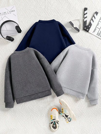 Young Boy 3pcs Car Pattern Printed Warm Crewneck Sweatshirts