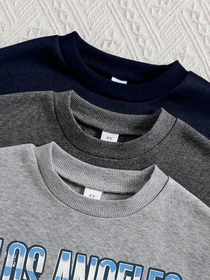 Young Boy 3pcs Car Pattern Printed Warm Crewneck Sweatshirts