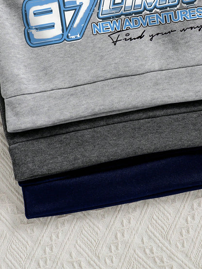 Young Boy 3pcs Car Pattern Printed Warm Crewneck Sweatshirts