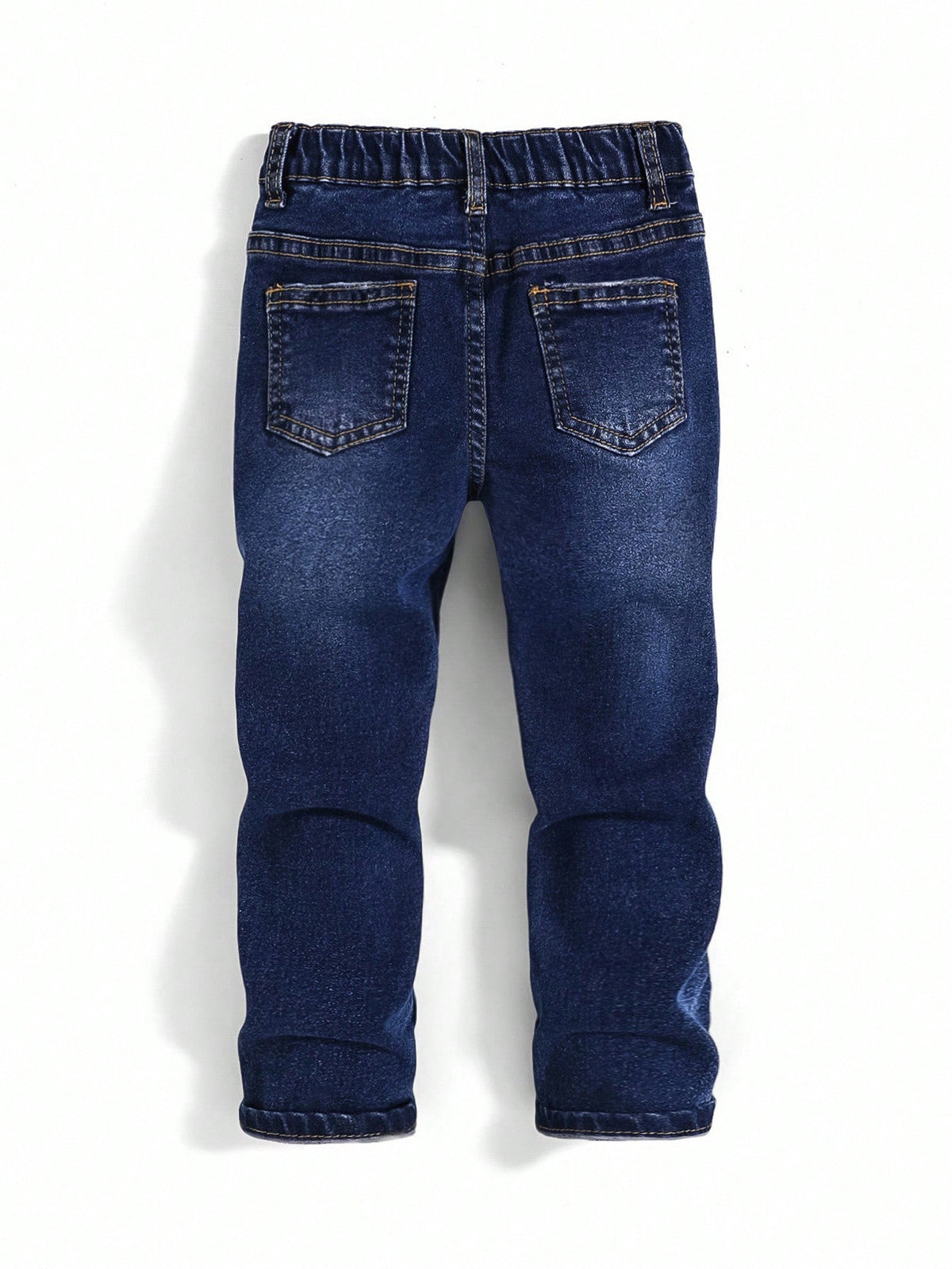 Young Boy Blue Comfortable And Refreshing Dark Wash Cut Out Ripped Frayed Design Elasticity Denim Stretch Skinny Jeans For Dailywear