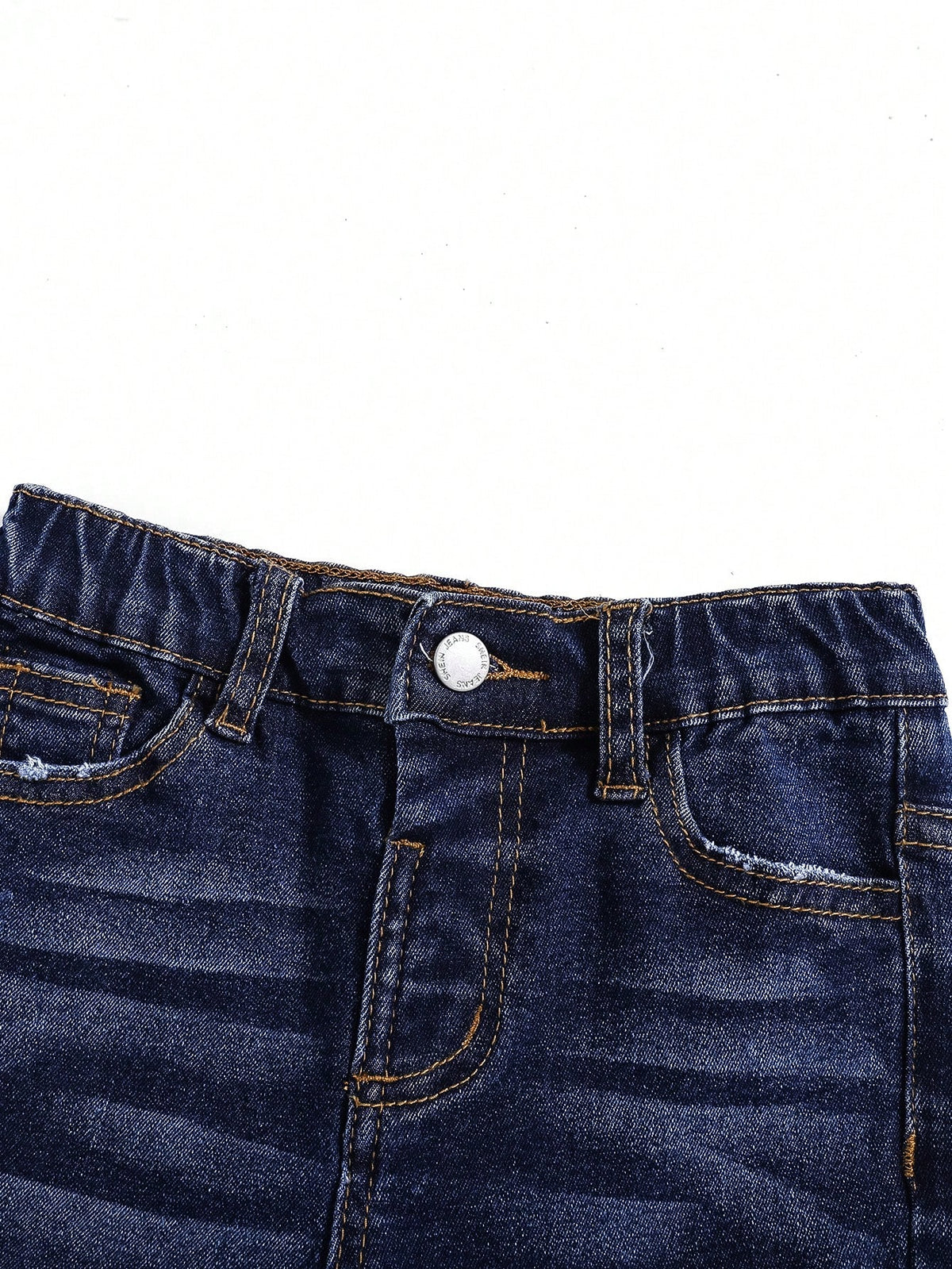 Young Boy Blue Comfortable And Refreshing Dark Wash Cut Out Ripped Frayed Design Elasticity Denim Stretch Skinny Jeans For Dailywear