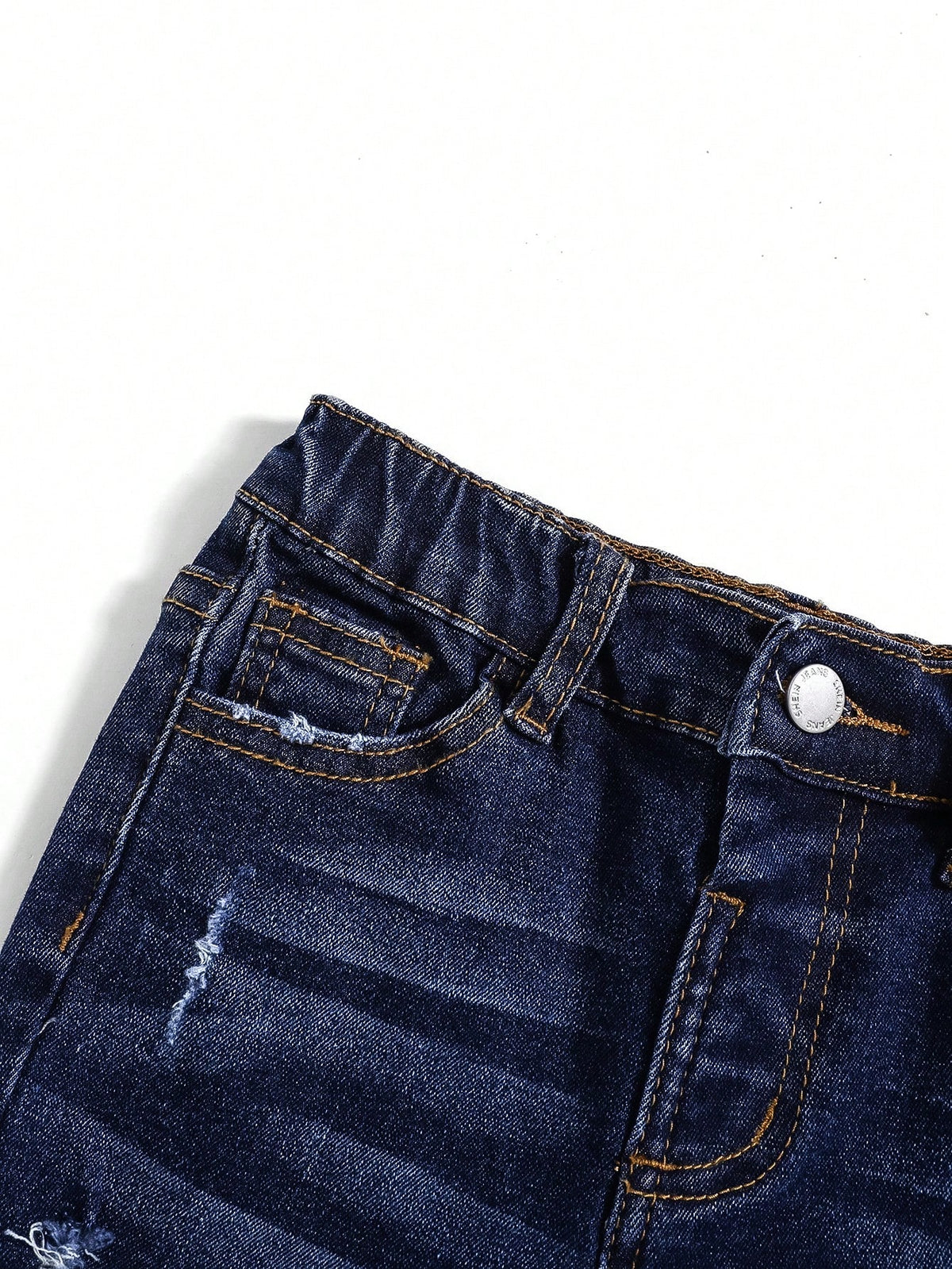 Young Boy Blue Comfortable And Refreshing Dark Wash Cut Out Ripped Frayed Design Elasticity Denim Stretch Skinny Jeans For Dailywear